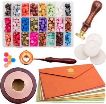 Wax Seal Kit, 744Pcs Octagon Sealing Wax Beads w/ Melting Furnace, Tree of Life