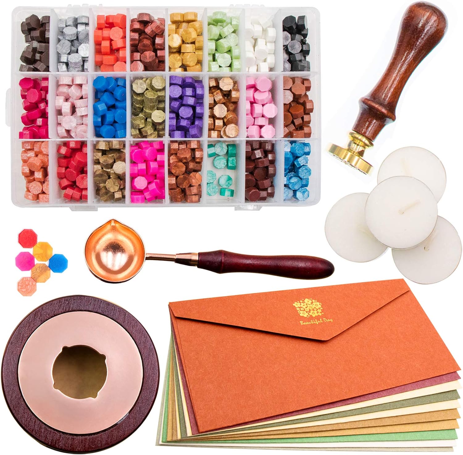 Wax Seal Kit, 744Pcs Octagon Sealing Wax Beads w/ Melting Furnace, Tree of Life
