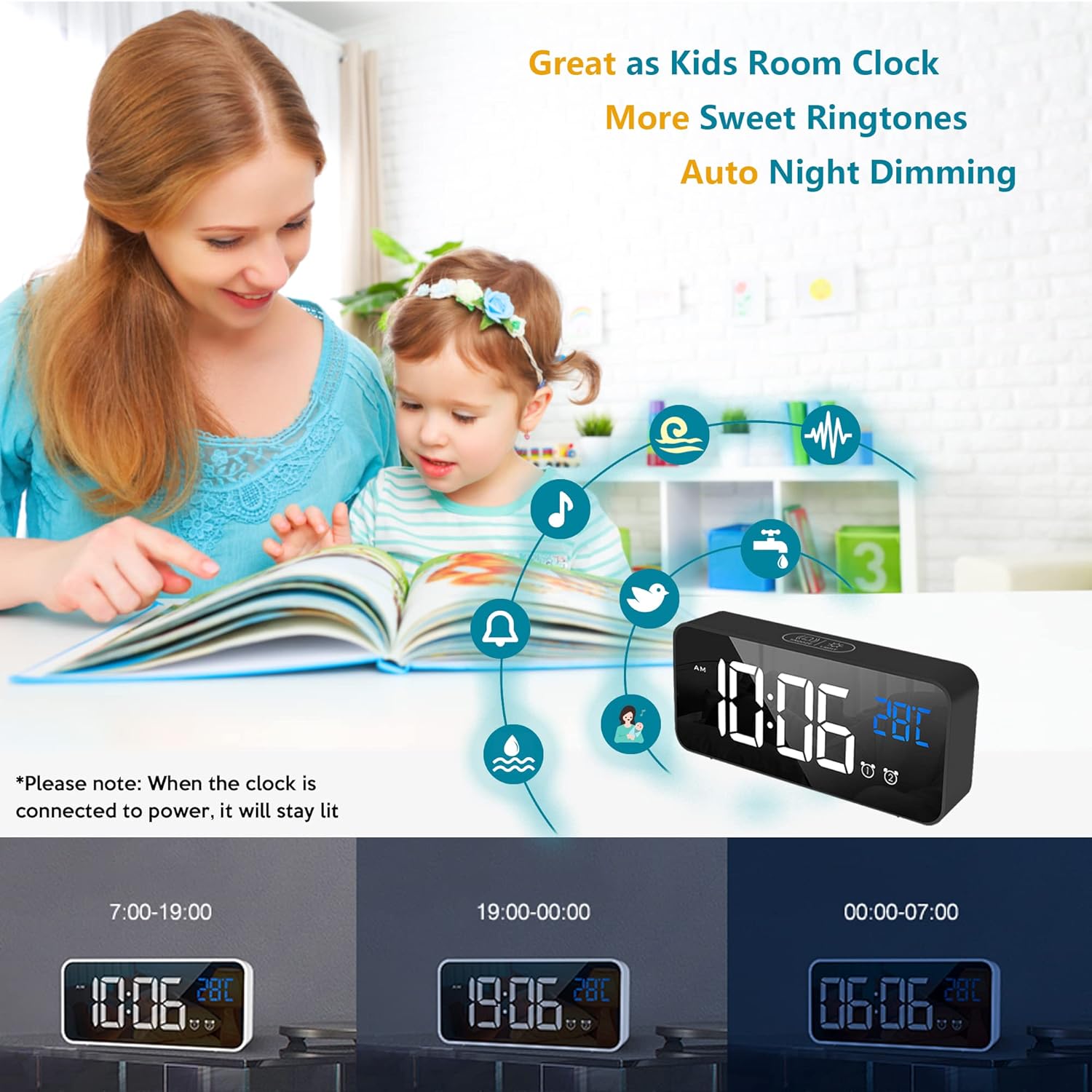 Digital Alarm Clock with Large Led Temperature Display, Portable Alarm Clock - Image 3