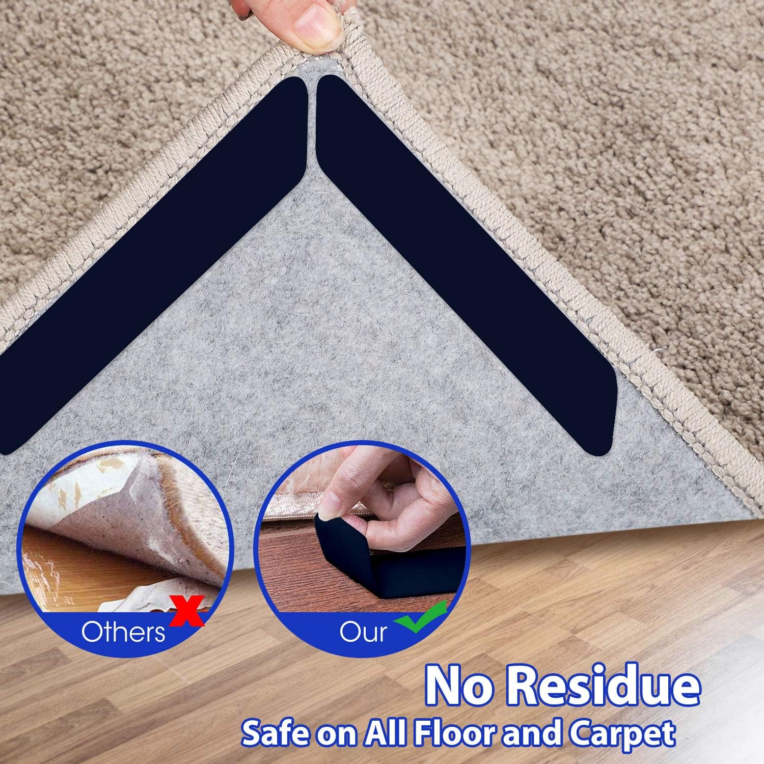 Rug-Grip, 16 Pcs Dual Sided Washable Removable Prevent Curling Corner Carpet - Image 4