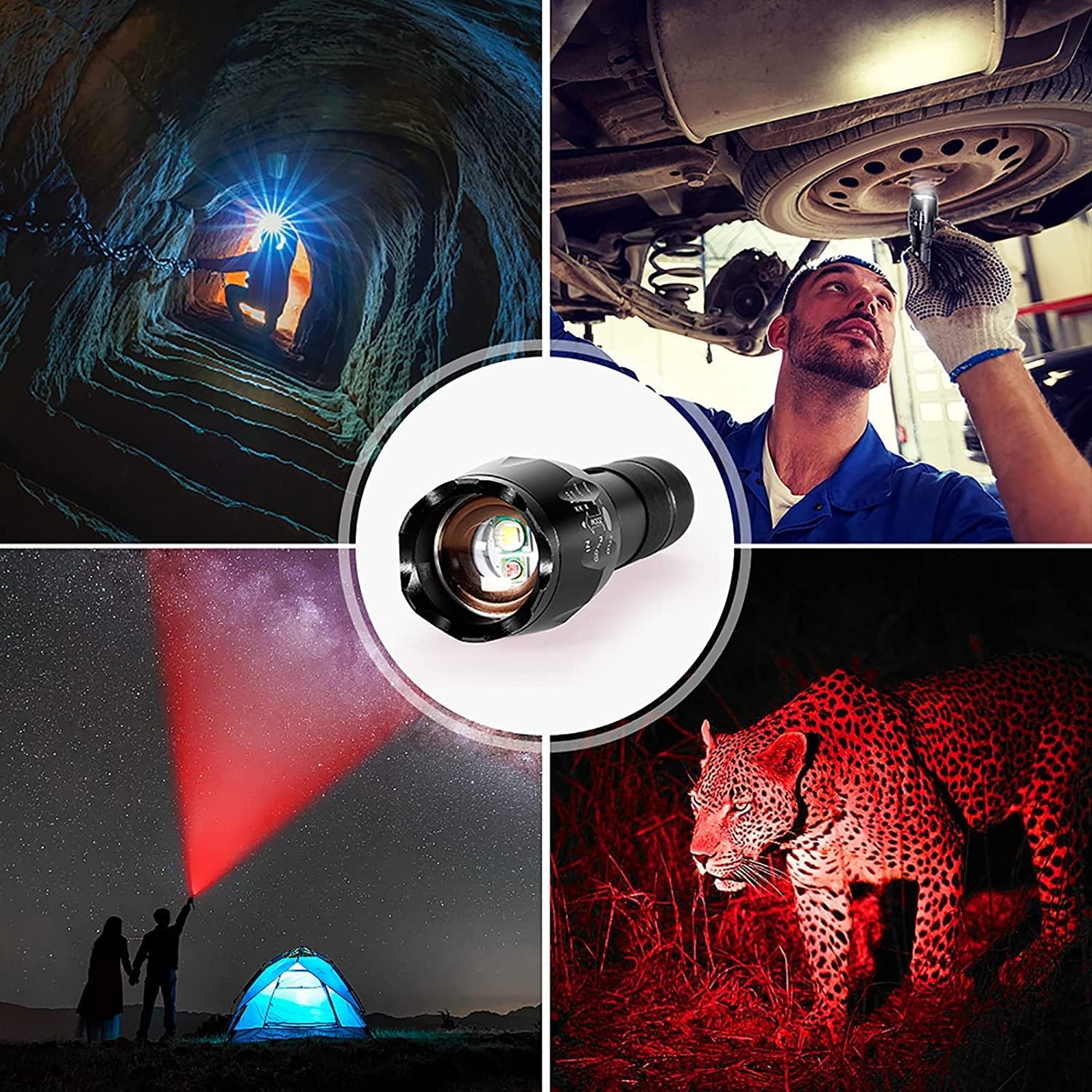 Red Green White Flashlight, 1000 lumens Powerful LED Waterproof Adjustable Focus - Image 2