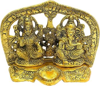 Laxmi Ganesh Idol Statue with Diya jyot for Diwali Pooja Goddess Lakshmi Ganesha