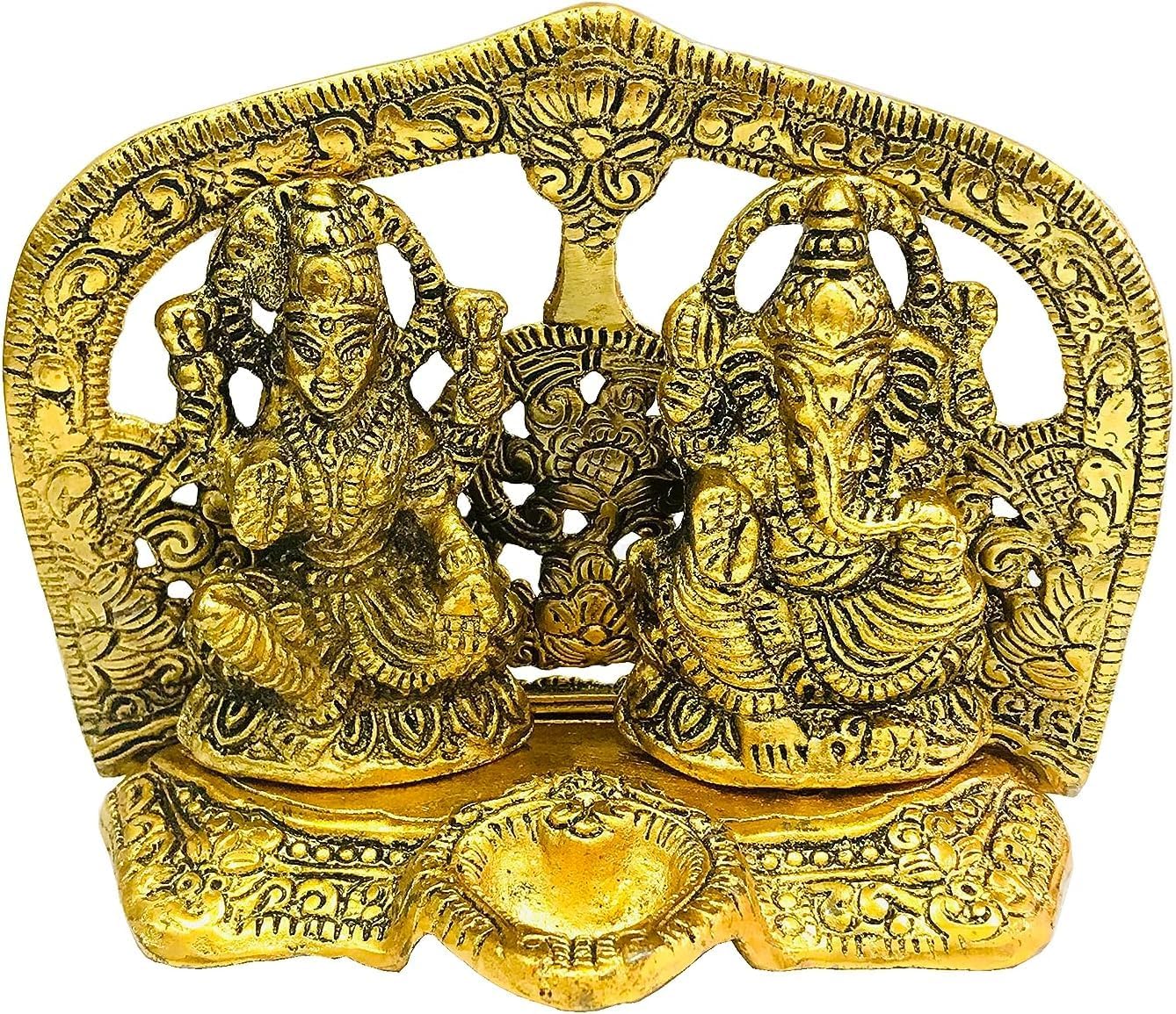 Laxmi Ganesh Idol Statue with Diya jyot for Diwali Pooja Goddess Lakshmi Ganesha