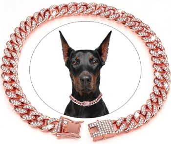 Dog Chain Collar, Diamond Cuban Collar Walking Metal Chain Collar