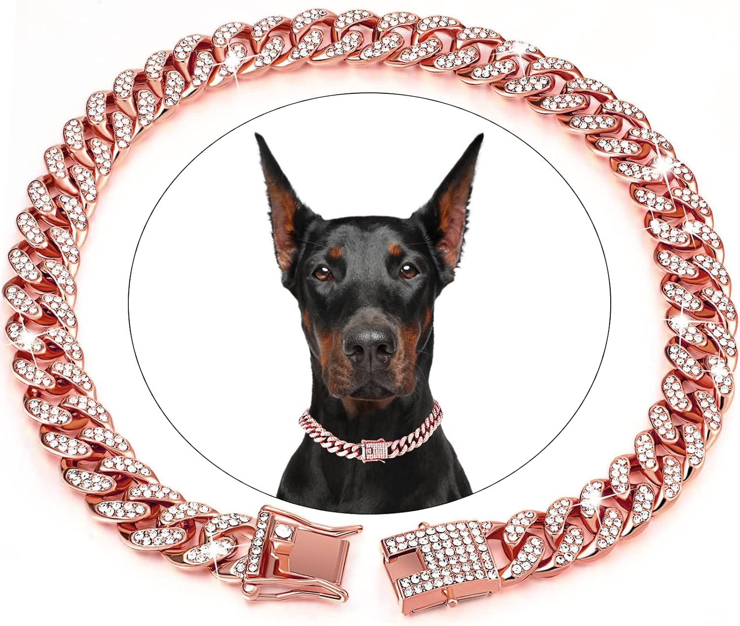 Dog Chain Collar, Diamond Cuban Collar Walking Metal Chain Collar