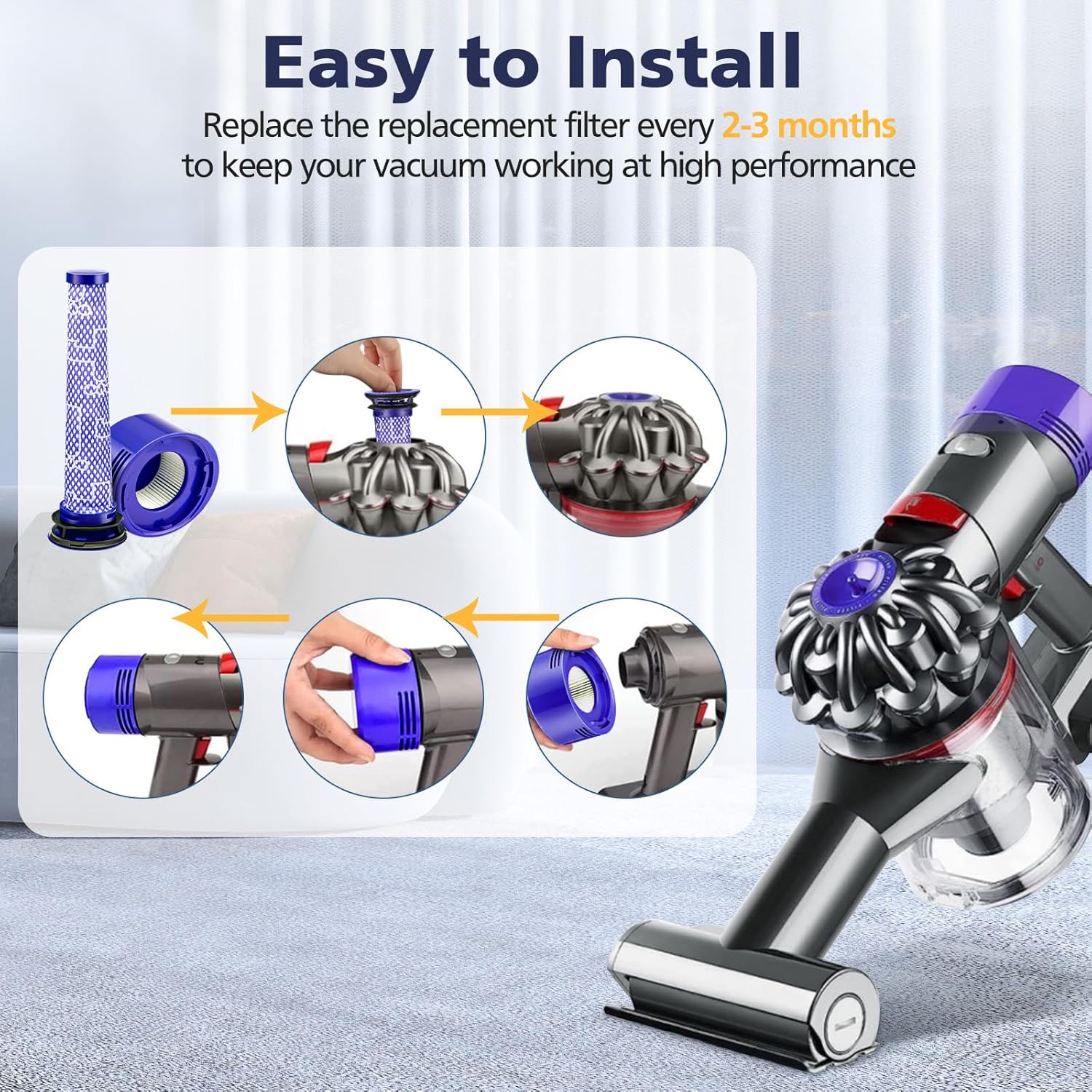 4 Pack Vacuum Filter Replacement Kit Compatible with Dyson V7, V8 Animal - Image 5