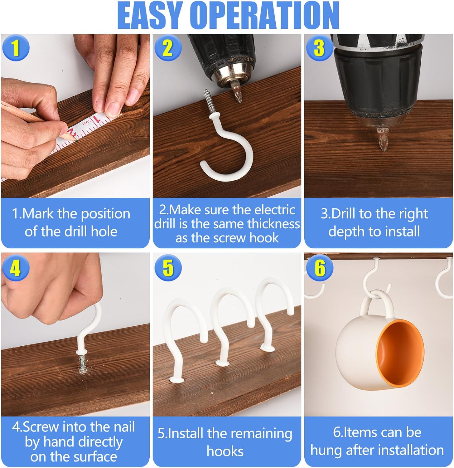 20 Pcs White Ceiling Hooks, 2.9 Inch Steel Hanging Hooks, Rust-Resistant Ceiling - Image 7