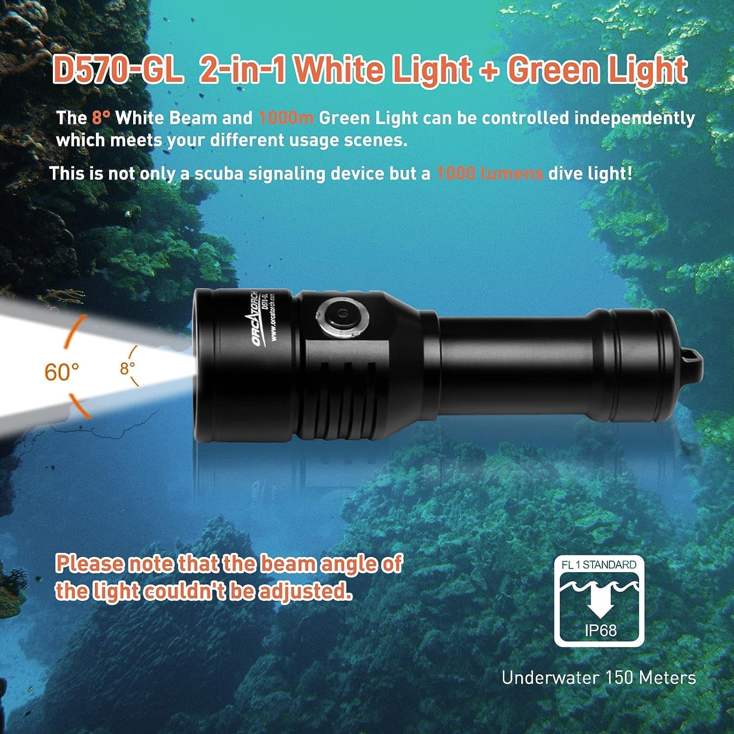 2-in-1 Scuba Diving Safety Light with 1000 Lumens White Beam, 1000 Meters - Image 2
