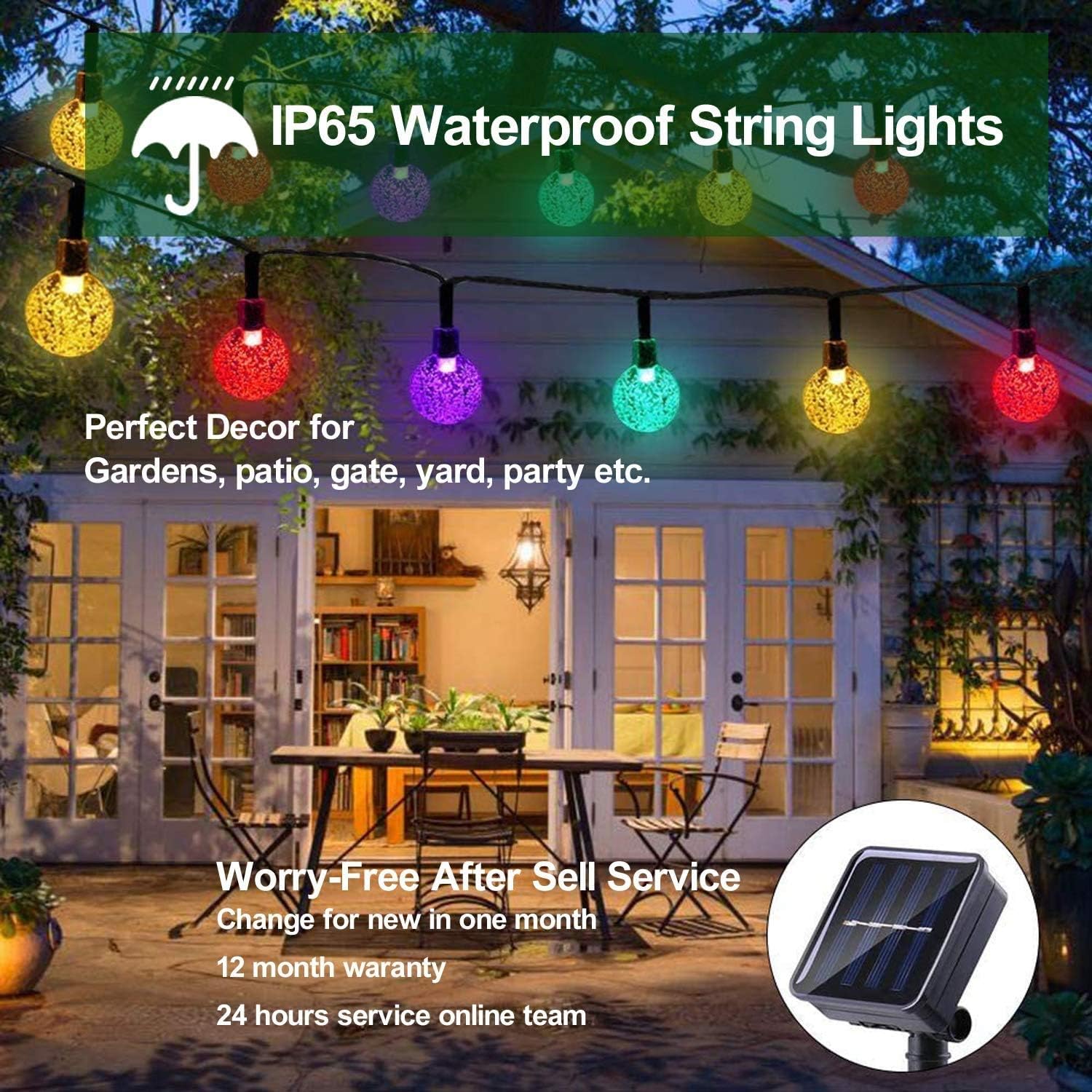 Solar String Lights Outdoor Waterproof,8 Mode 7M/24Ft 50 LED Crystal Ball - Image 4