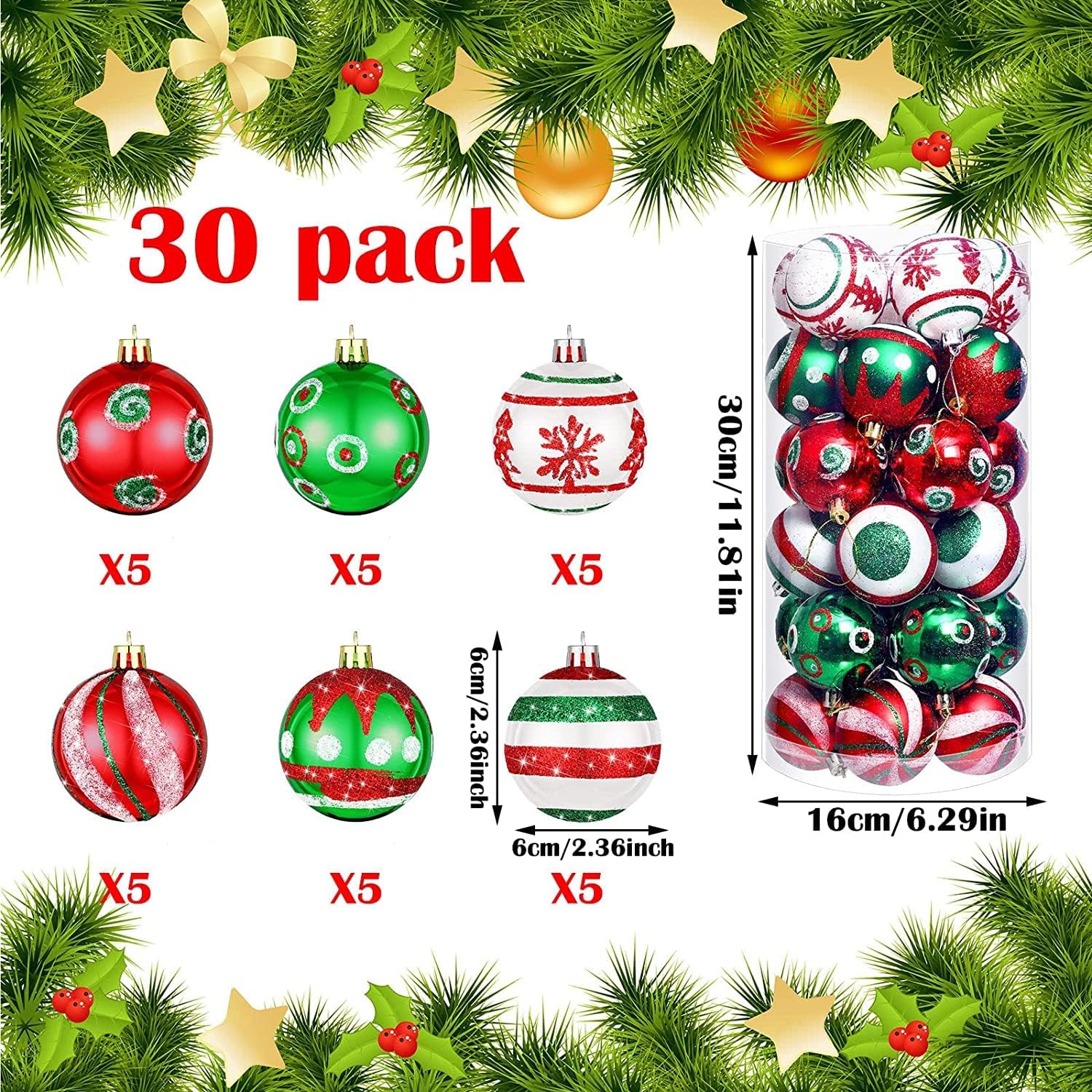 30pcs Colored Christmas Balls Ornaments for Xmas Tree Shatterproof Christmas - Image 2
