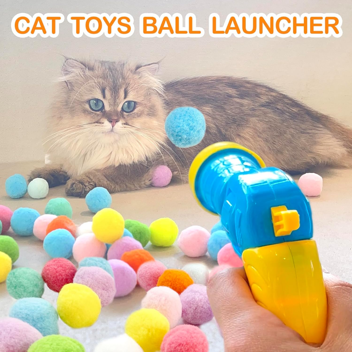 58Pcs Cat Ball Toy Launcher Gun, Cat Balls Fetch Toy, 57Pcs Plush Fuzzy Balls - Image 2