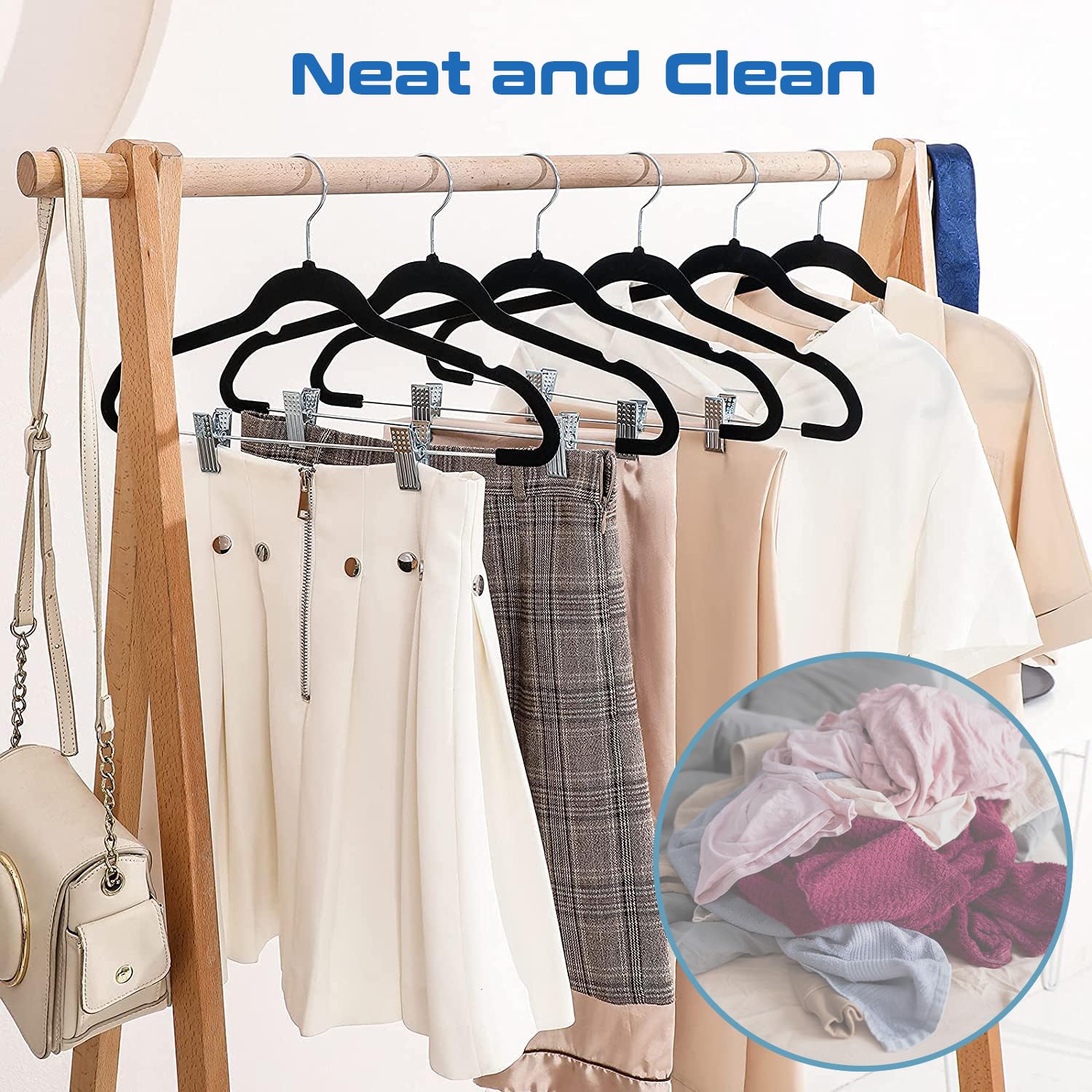 Velvet Clip Hangers 32-Pack - Black - Skirt, Shirt & Pant Hangers with Stainless - Image 2