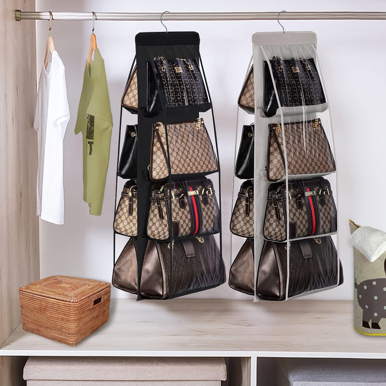 Handbag Hanging Organizer, 8 Pocket Hanging Purse Organizer Handbag Storage - Image 6