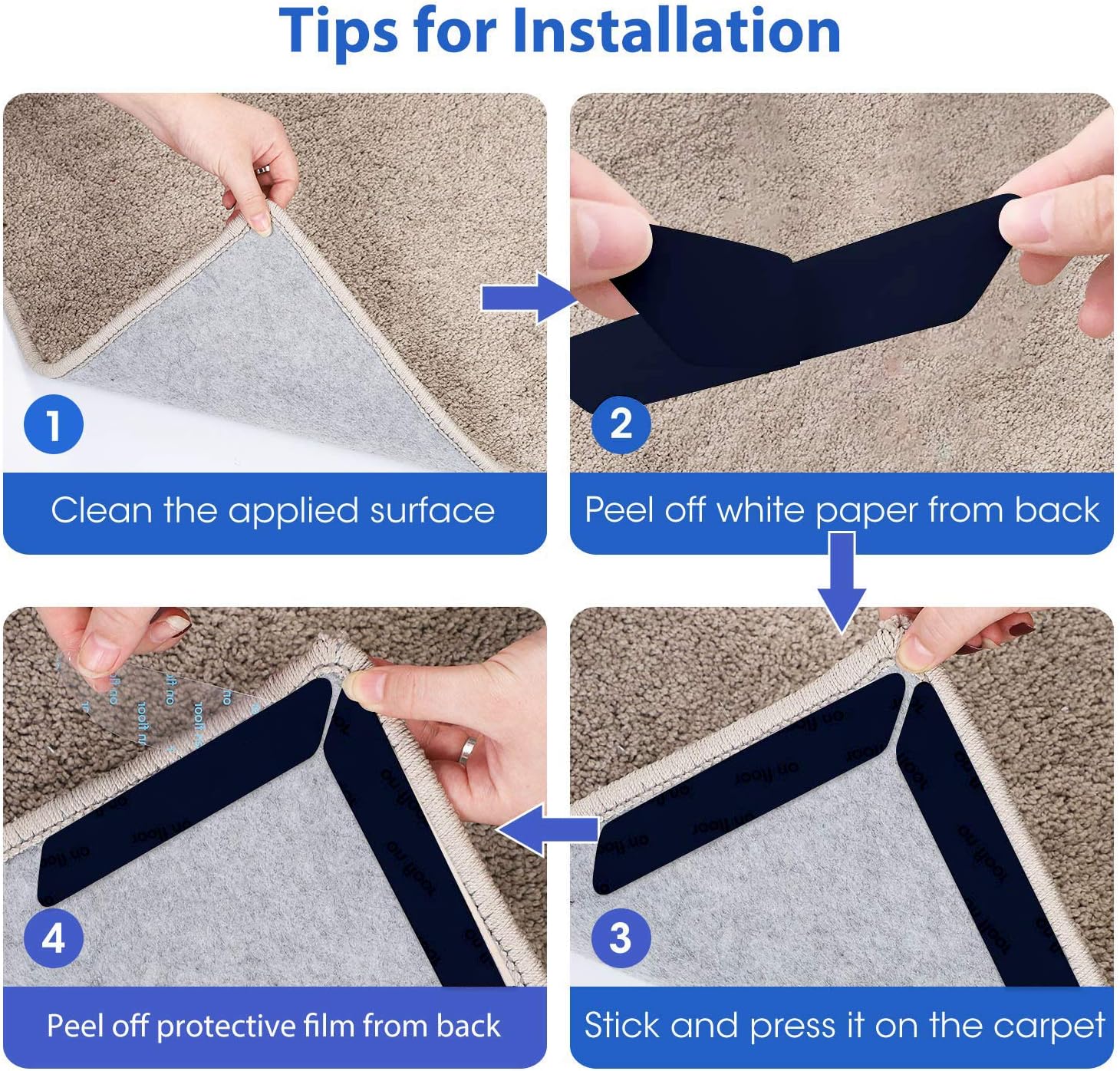 Rug-Grip, 16 Pcs Dual Sided Washable Removable Prevent Curling Corner Carpet - Image 2