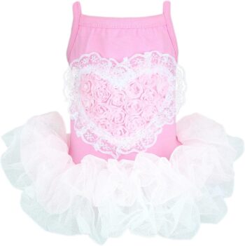 Parisian Pet Dog Clothes Cat Apparel Outfits Tutu Heart, Pink, L