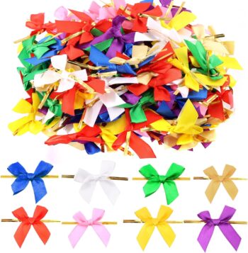 200Pcs Twist Tie Ribbon Bow Mini Ribbon Bow Small Bows Satin Ribbon Bow