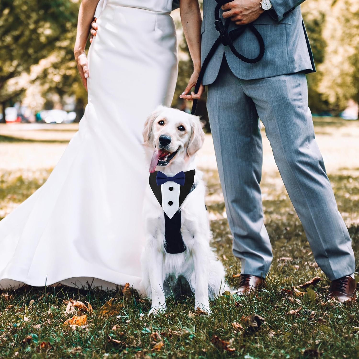 Dog Tuxedo,Formal Wedding Dog Bandana Adjustable Collar with Bowtie,Detachable - Image 5