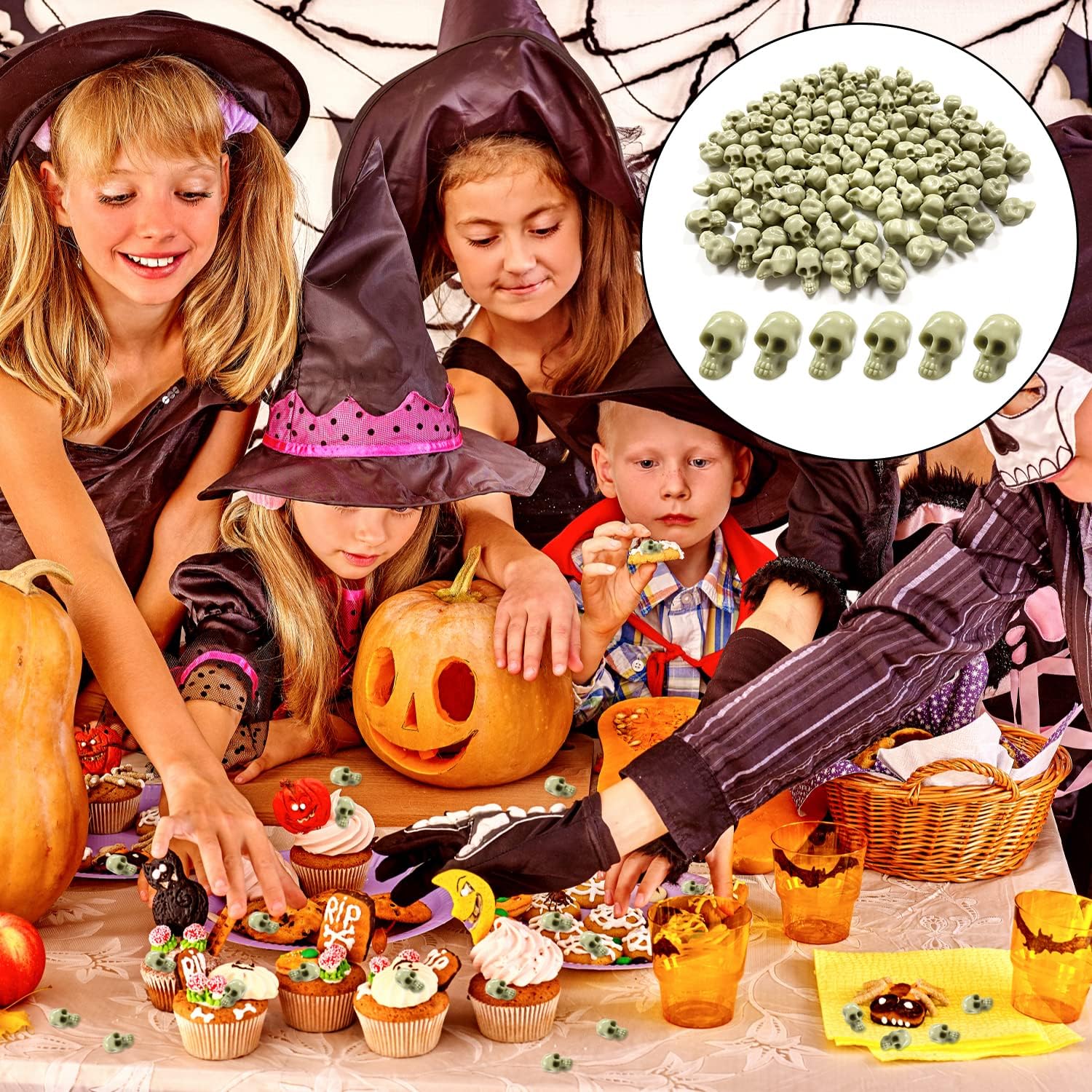 Mini Halloween Skulls, 100 Pcs Horror Plastic Skull Head Decorations - Image 7