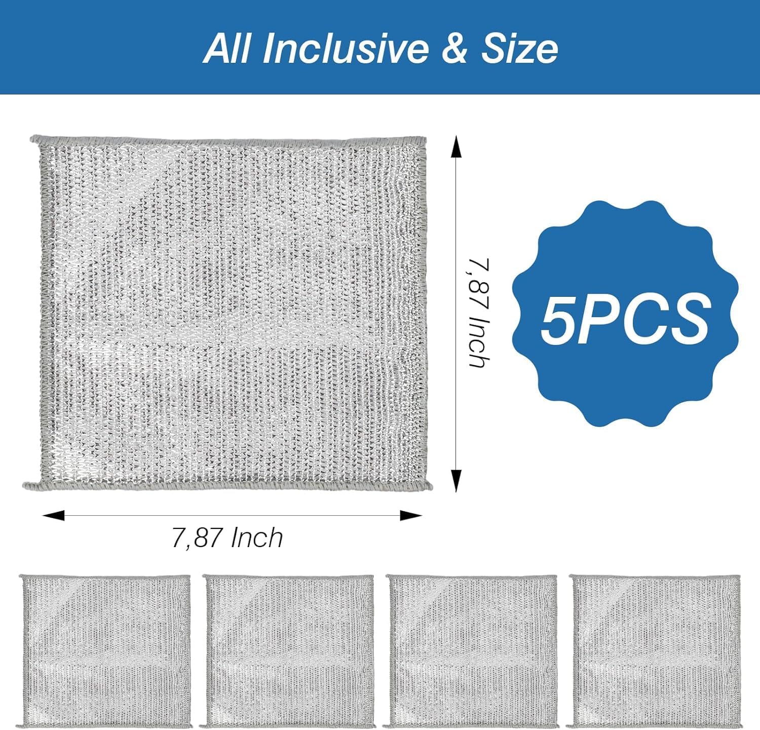 5PCS Multipurpose Wire Dishwashing Rags for Wet and Dry, Reusable Non-Scratch - Image 7