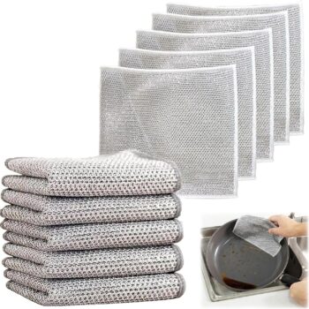 5PCS Multipurpose Wire Dishwashing Rags for Wet and Dry, Reusable Non-Scratch