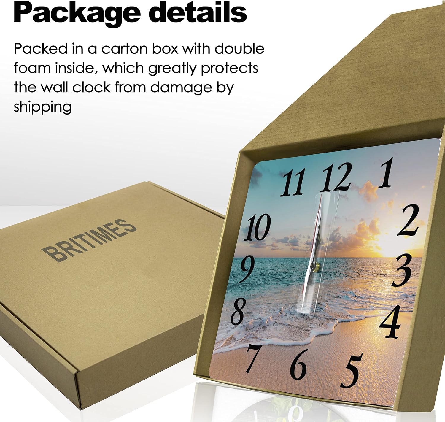 Wall Clock, Square Silent Non Ticking Clock 12 Inch, Sea Beach Blue Sky Sand - Image 5