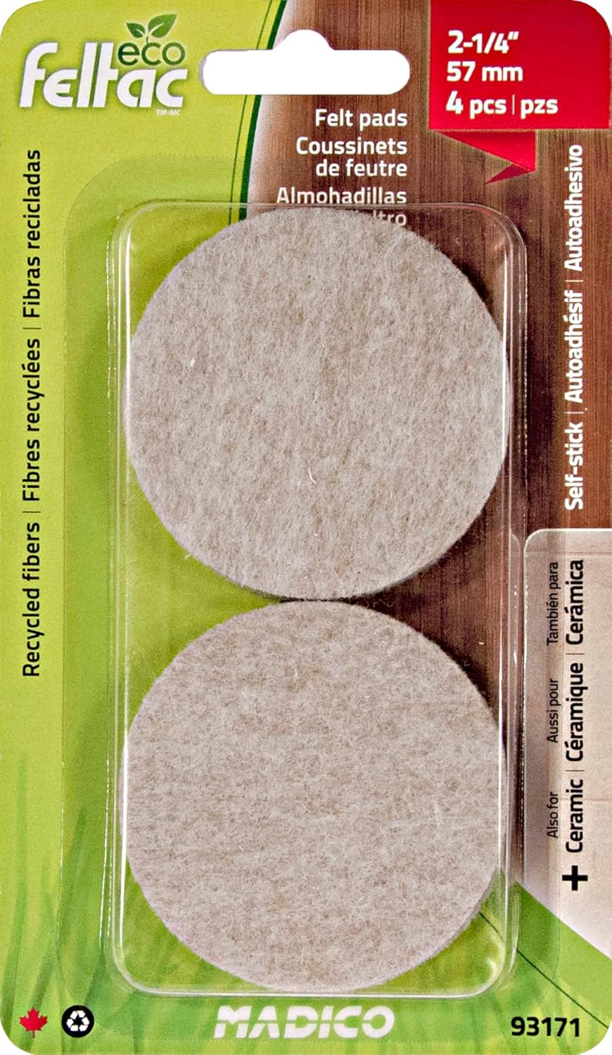 Self-Stick Felt Floor Savers Round, Beige, 57 mm (Pack of 4) - Image 2