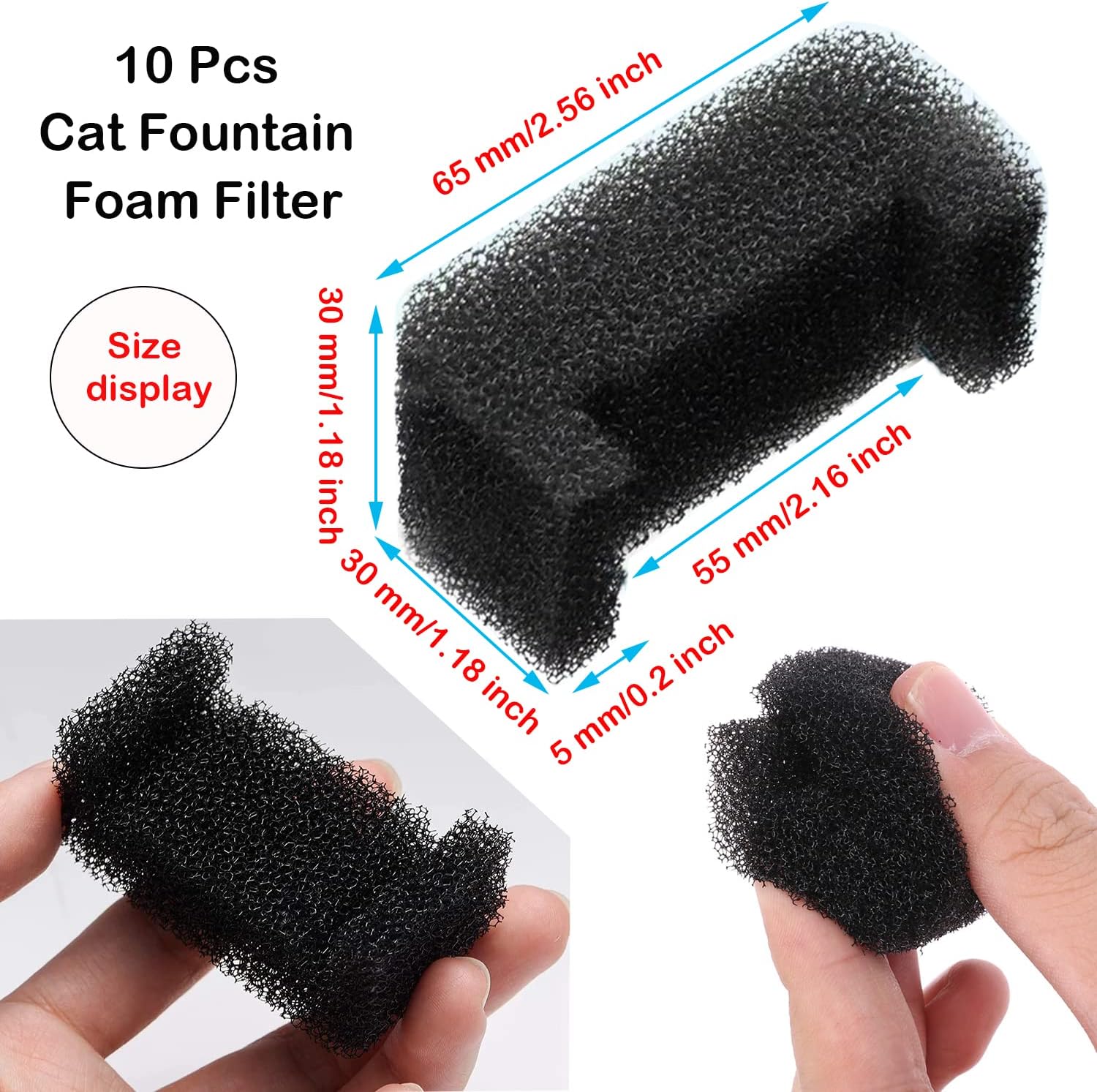 Cat Fountain Foam Filter, 10 Pcs Sponge Filter for Cat Water Fountain - Image 2