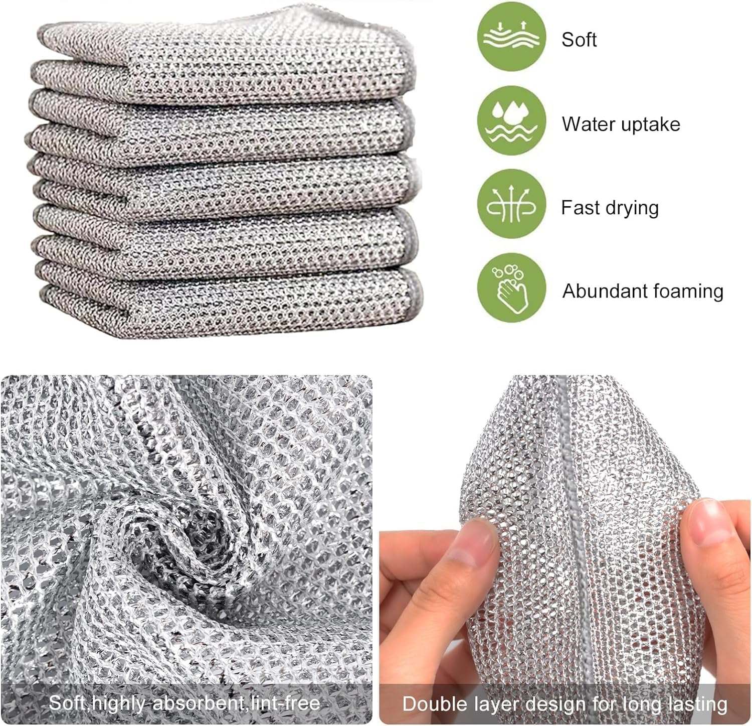 5PCS Multipurpose Wire Dishwashing Rags for Wet and Dry, Reusable Non-Scratch - Image 2