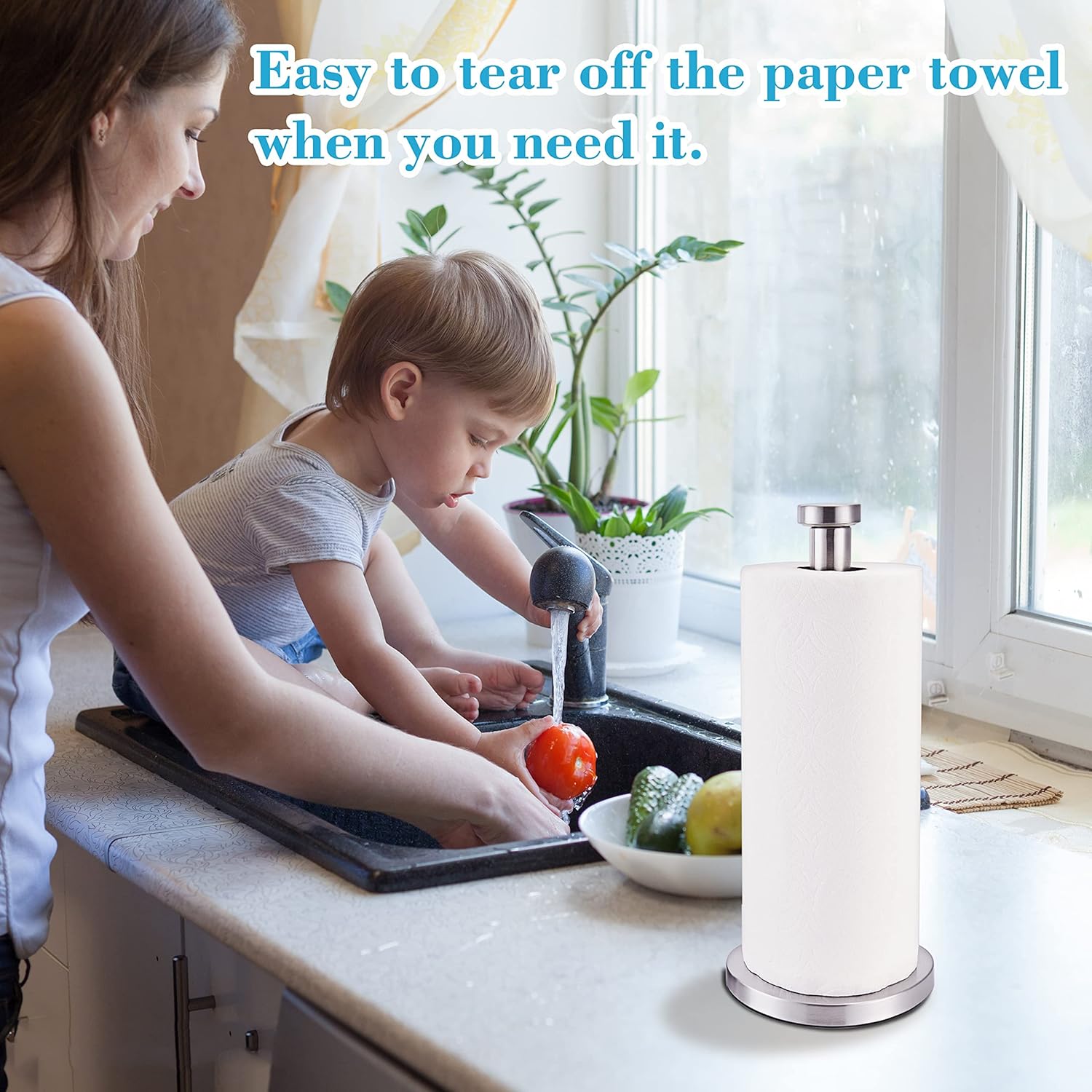 Paper Towel Holder Stand, Stainless Steel Kitchen Paper Towel Stand Holder - Image 6