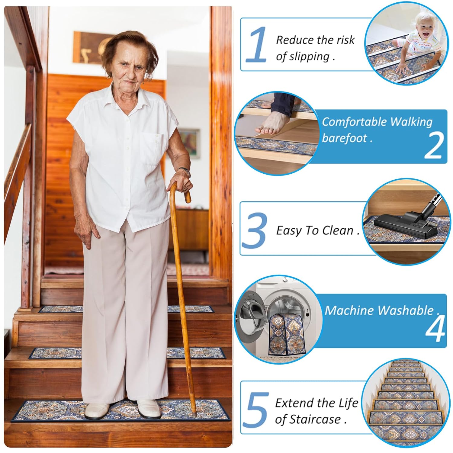Non-Slip Washable Stair Treads,8" x 30" x 0.3", Soft and Comfortable Stair - Image 6