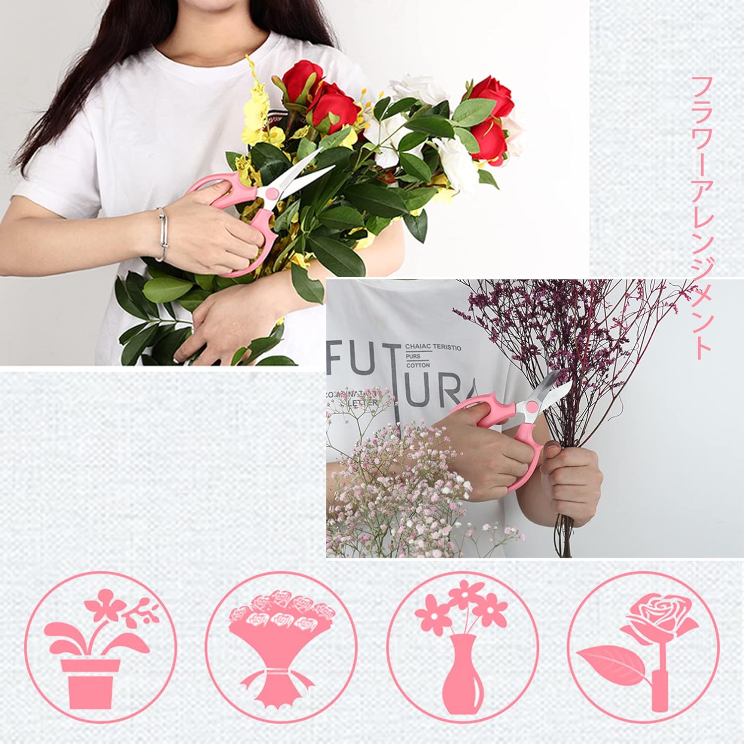 Garden Scissors, 2Pcs Pink Floral Shears, Flower Scissors with 2 Different - Image 2