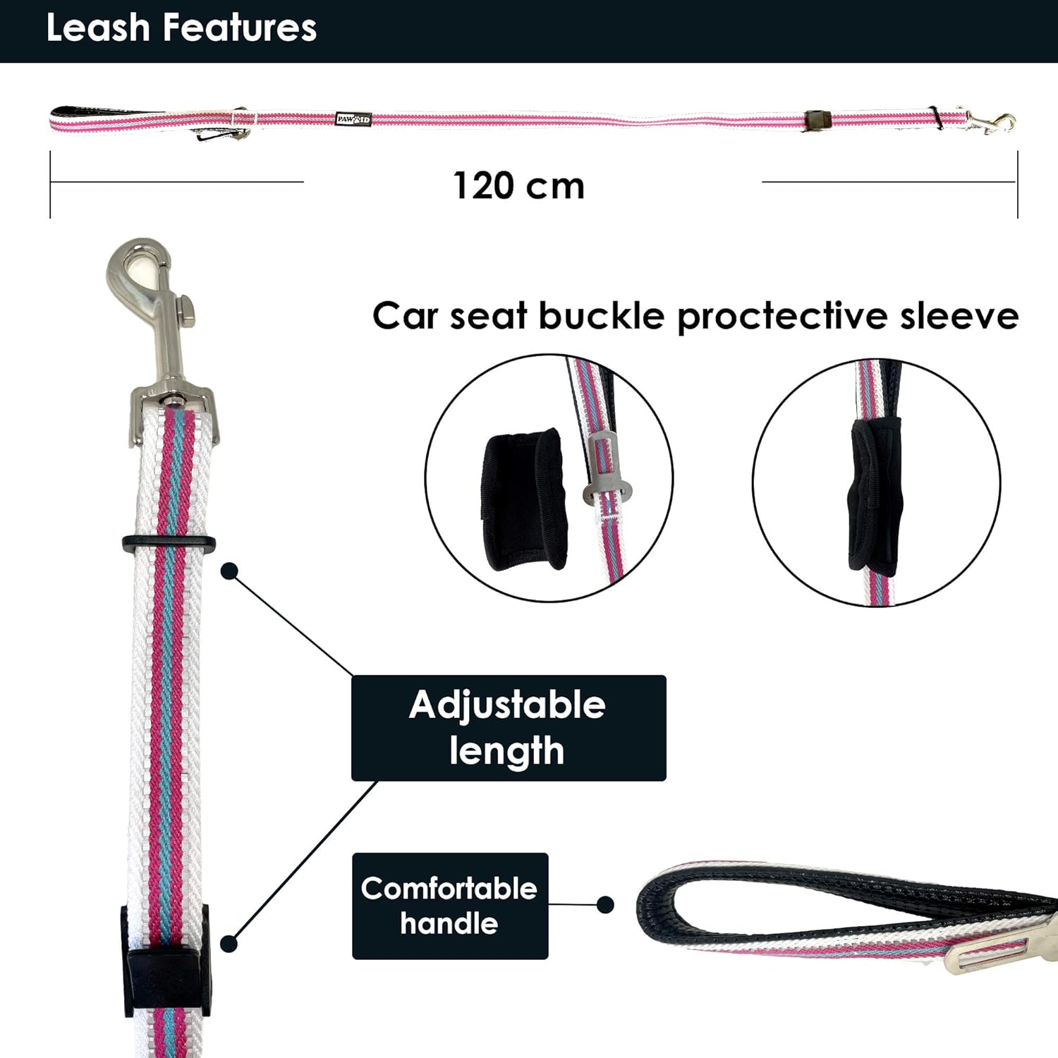 Dog Leash Car Seat Belt Chain Clip, Reflective Dog Leash, Adjustable Dog Seat - Image 7