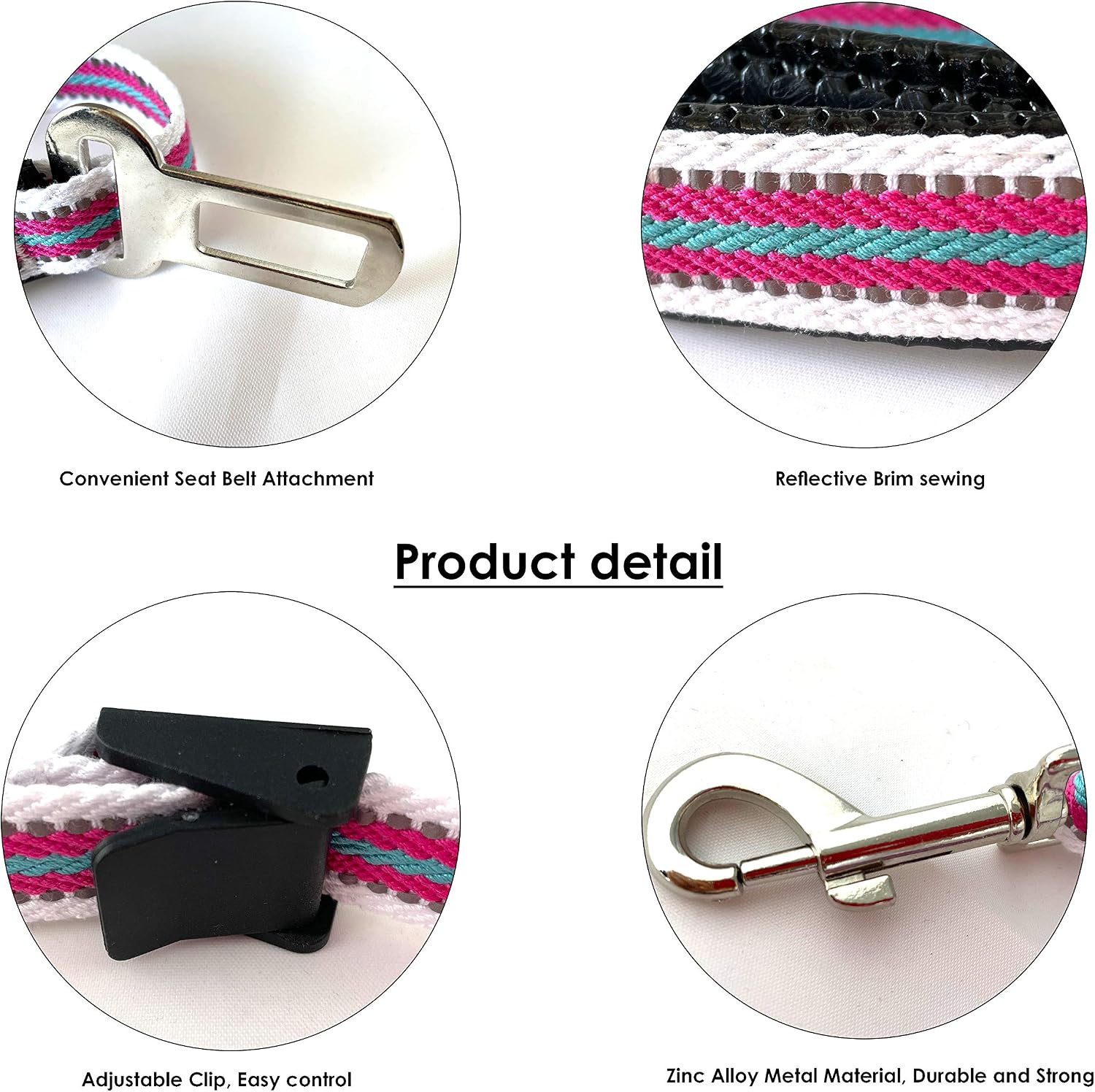 Dog Leash Car Seat Belt Chain Clip, Reflective Dog Leash, Adjustable Dog Seat - Image 2