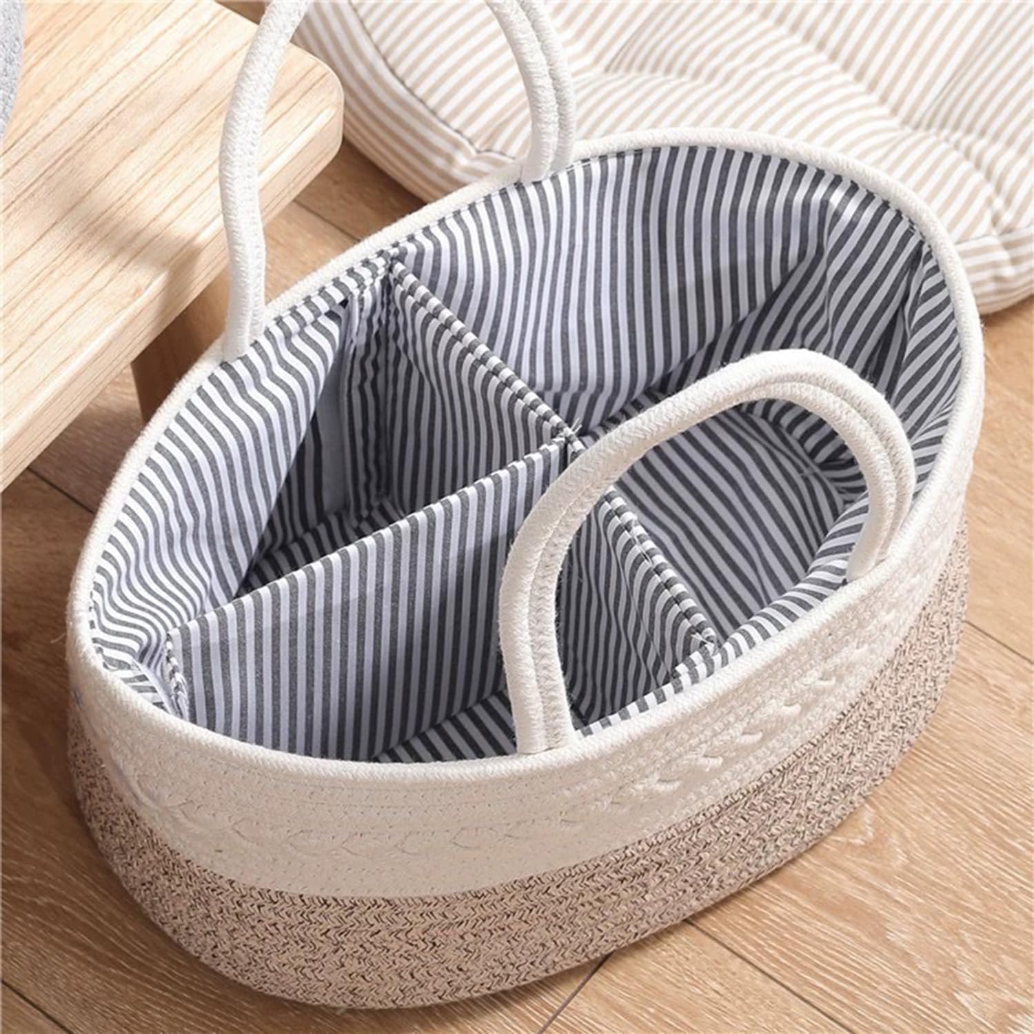 Baby Nappy Caddy, Nappy Organiser, Nursery Bohemian cotton rope storage basket - Image 2