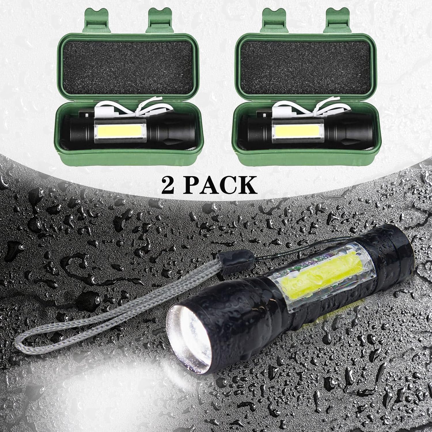 2 Pack Rechargeable Small Torch, 500LM Zoomable Mini LED Flashlight with COB - Image 4