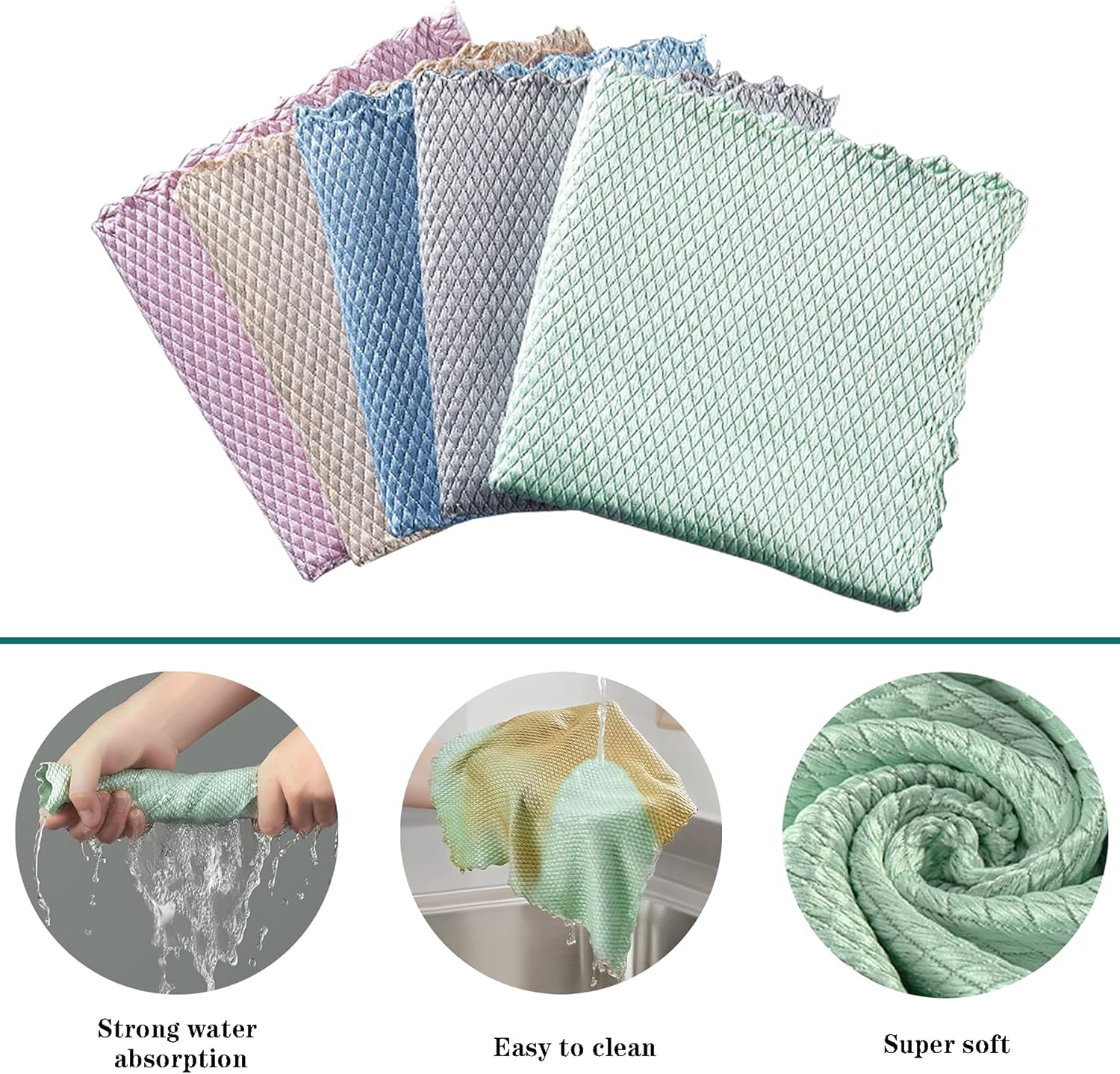 Fish Scale Microfiber Polishing Cleaning Cloth Reusable Microfiber Towels, Lint - Image 2