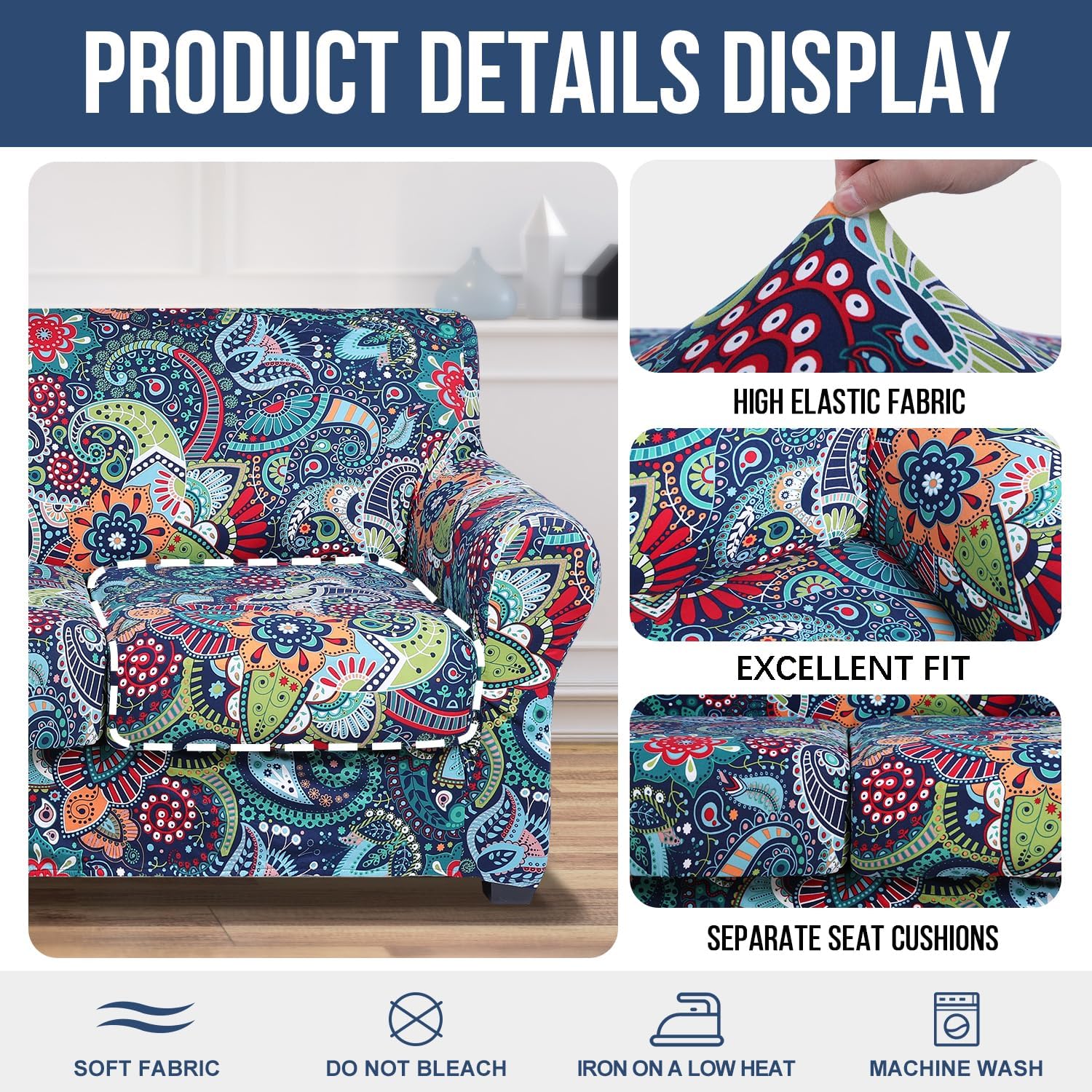 Couch Covers, Chair/Sofa Covers, Floral Pattern, Stretch, Printed, 2 Pieces - Image 4