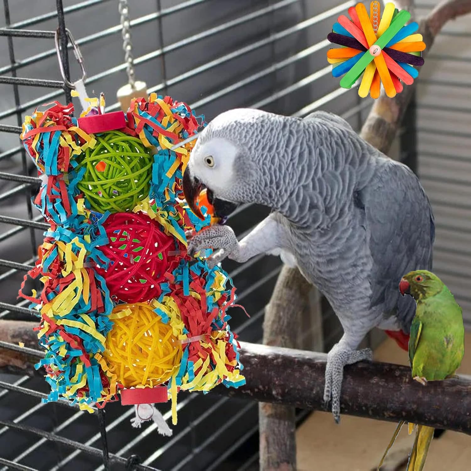 Bird Toys,11PCS Parakeet Cockatiel Toys,Swing Hanging Standing Chewing - Image 4