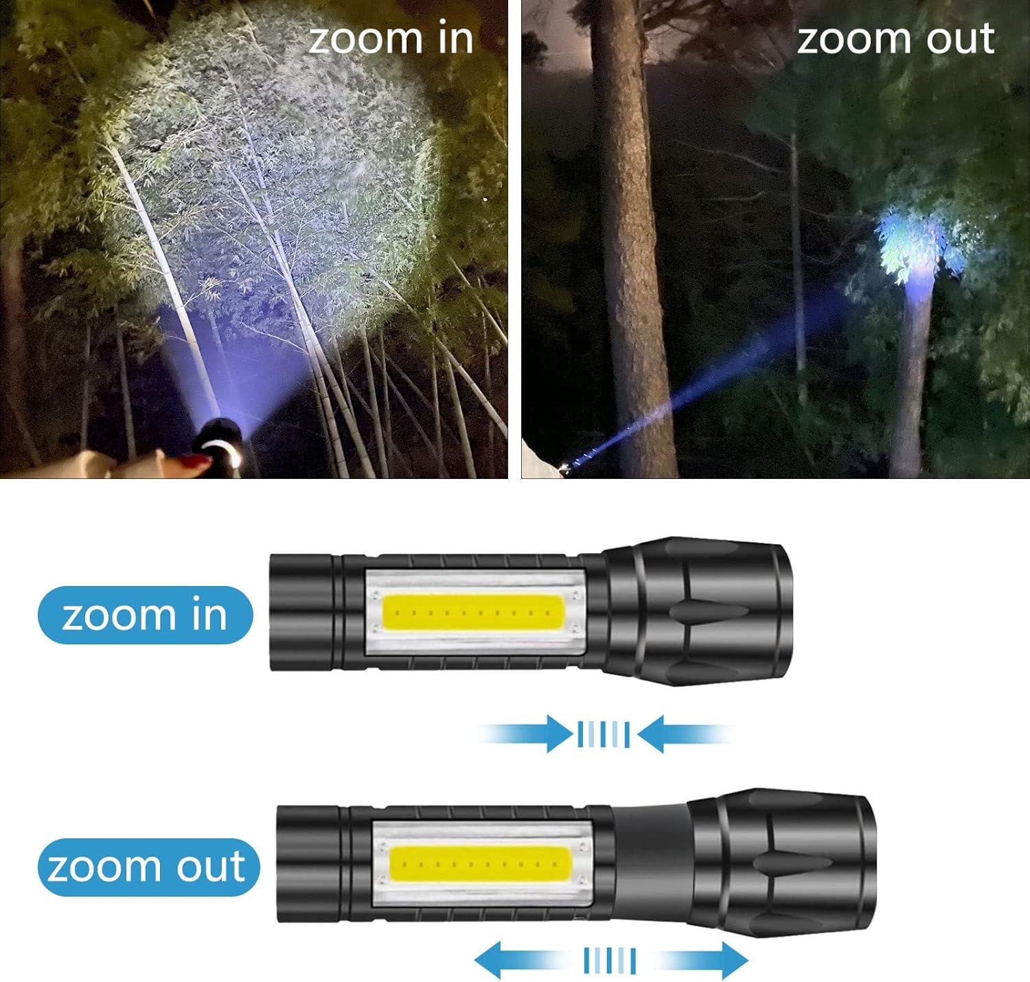 2 Pack Rechargeable Small Torch, 500LM Zoomable Mini LED Flashlight with COB - Image 7