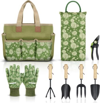 Garden Tools Set, 8 Piece, Heavy Duty Gardening Tools with Wooden Handle