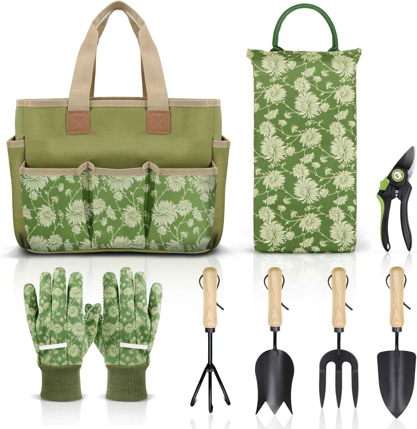Garden Tools Set, 8 Piece, Heavy Duty Gardening Tools with Wooden Handle
