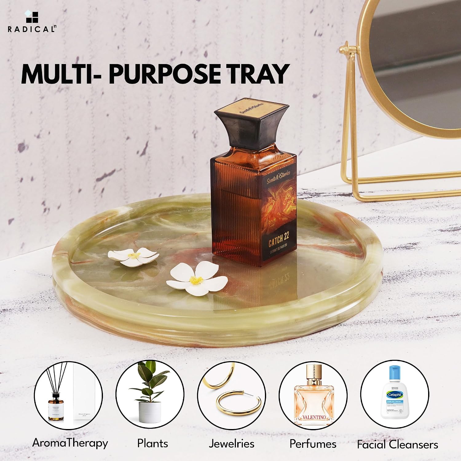 Marble Tray Green Onyx 10" Inch Handmade Bathroom Storage Bathroom Tray - Coffee - Image 2