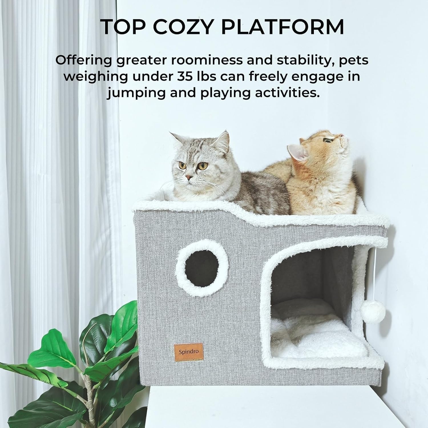 Large Cat Cave Bed for Indoor Cats, Cats Cube House with Scratch Pad Cat Condo - Image 4