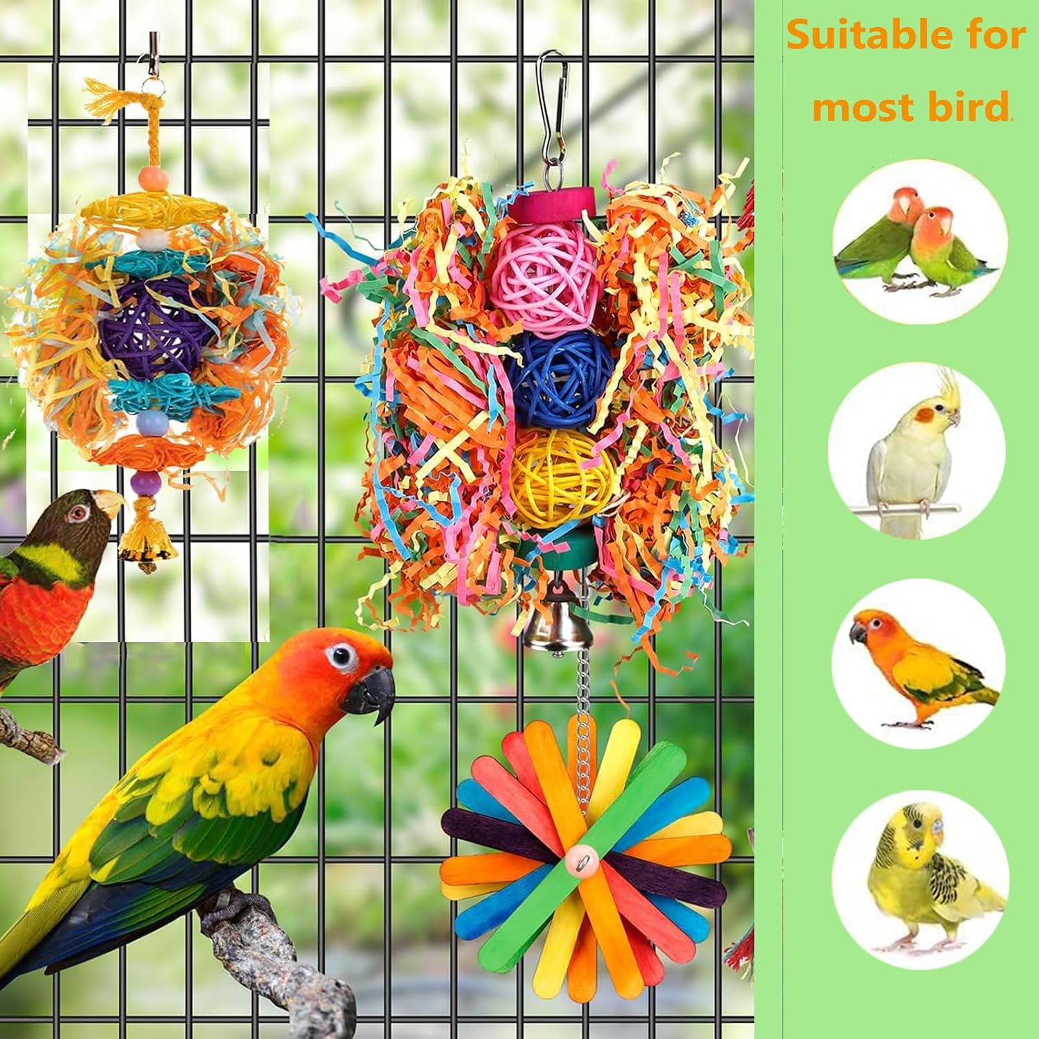 Bird Toys,11PCS Parakeet Cockatiel Toys,Swing Hanging Standing Chewing - Image 3