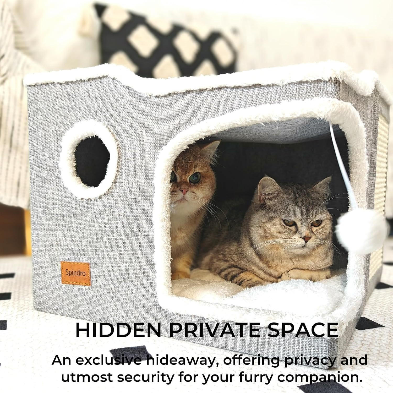 Large Cat Cave Bed for Indoor Cats, Cats Cube House with Scratch Pad Cat Condo - Image 2