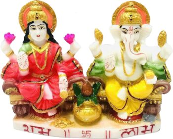 Marble Laxmi Ganesh Idol Statue Shubh for Diwali Pooja Goddess Lakshmi Ganesha
