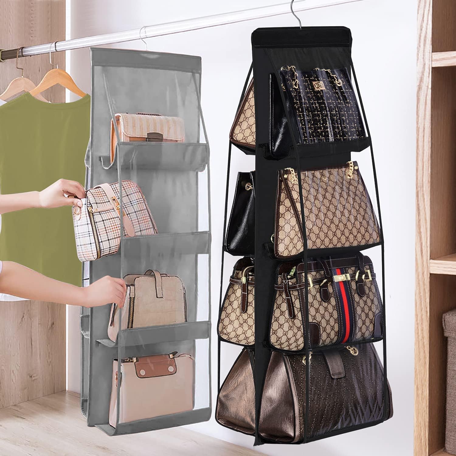 Handbag Hanging Organizer, 8 Pocket Hanging Purse Organizer Handbag Storage - Image 5