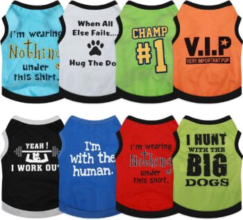 8 Pieces Dog Shirts Boy Funny Printed Puppy Shirts Summer Male Soft Dog Clothes