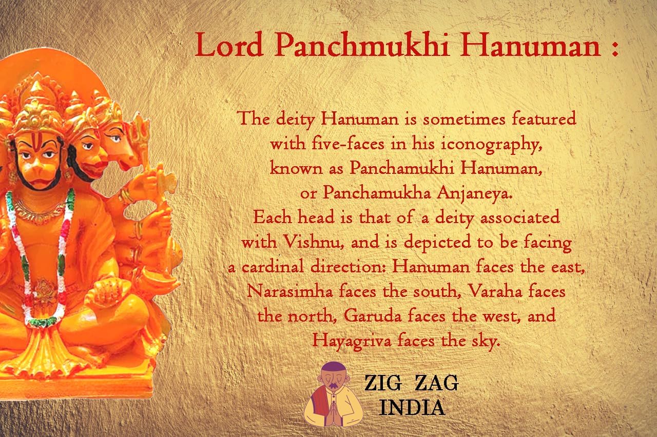 Lord Panchmukhi Hanuman ji Murti/Statue Orange Sankat Mochan Polyresin Idol - Image 4