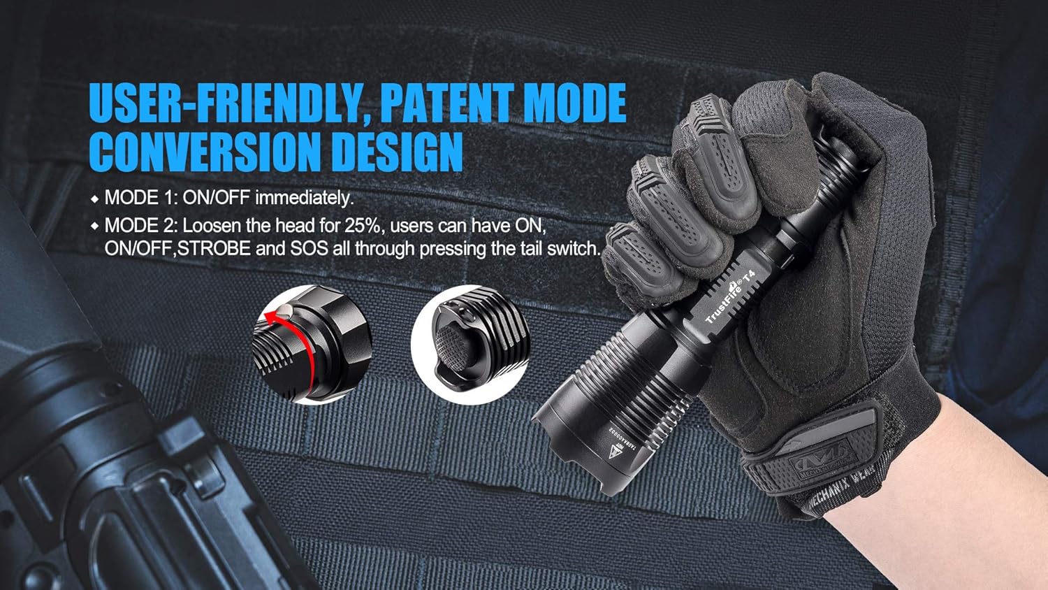 LED Tactical Torch 1000 Lumens IPX8 Flashlight - Professional Tac Light Torch - Image 7